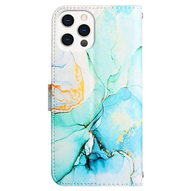 YB Pattern Printing Leather Series-5 for iPhone 14 Plus 6.7 inch PU Leather Case Magnetic Clasp Stand Function Marble Pattern Printing Flip Wallet Cover with Strap - Green 003