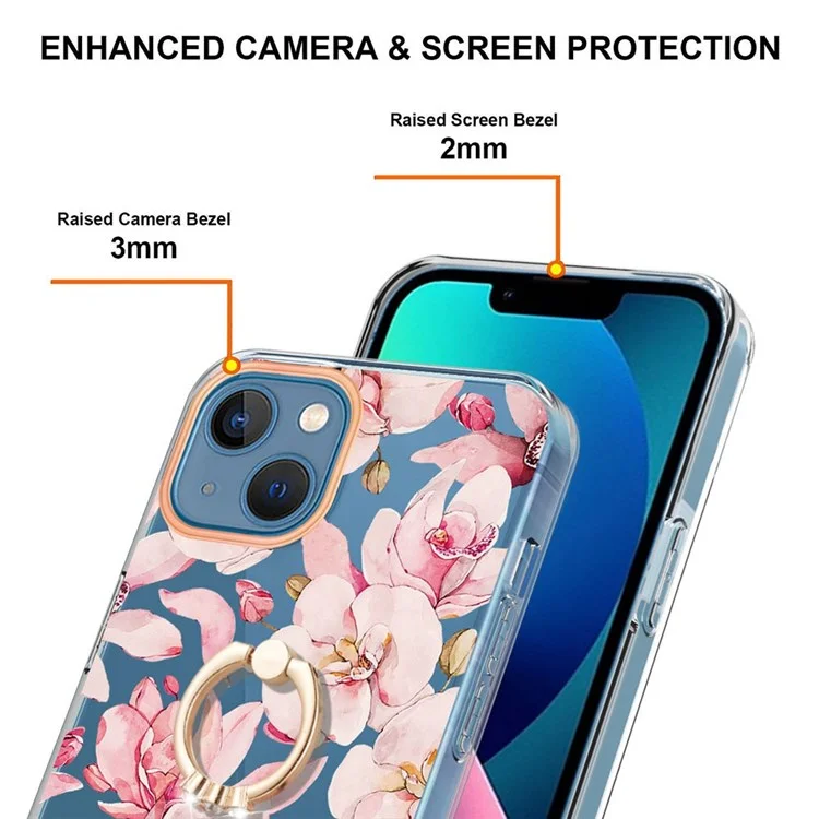 Pour Iphone 13 Mini 5,4 Pouces YB IMD-12 Série Électroplate de Fleur Florale Soft TPU Tpup Téléphone IMD Sobre de Téléphone à Choc - HC005 Gardenia Rose