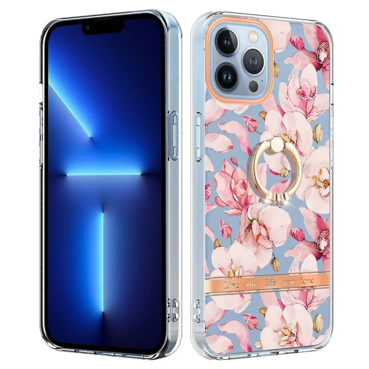 Pour Iphone 13 Pro Max 6,7 Pouces YB IMD-12 Série Fleur Fleur Floral Modèle Électroplate de la Coque de Téléphone Mobile Soft TPU Flexible TPU IMD Avec Coque - HC005 Gardenia Rose