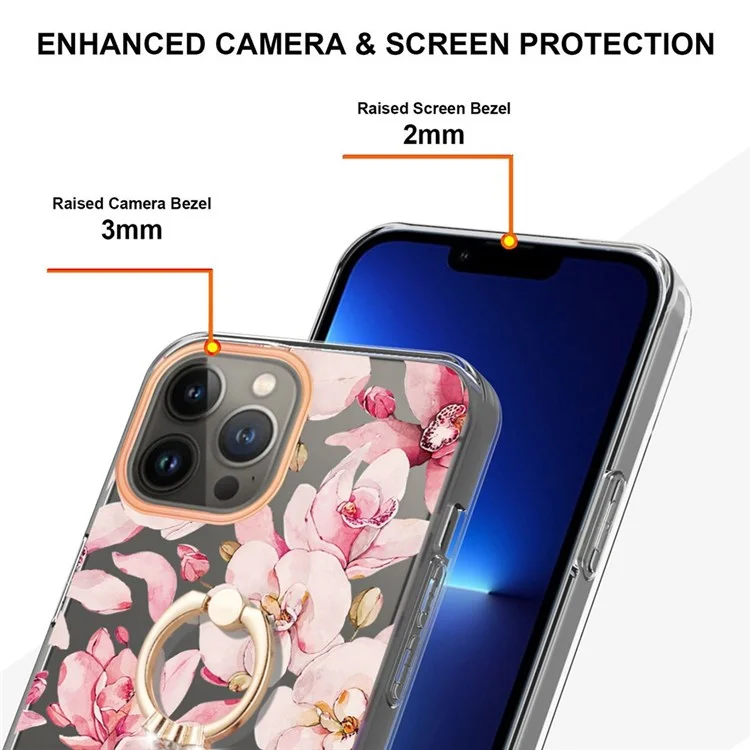Pour Iphone 13 Pro Max 6,7 Pouces YB IMD-12 Série Fleur Fleur Floral Modèle Électroplate de la Coque de Téléphone Mobile Soft TPU Flexible TPU IMD Avec Coque - HC005 Gardenia Rose