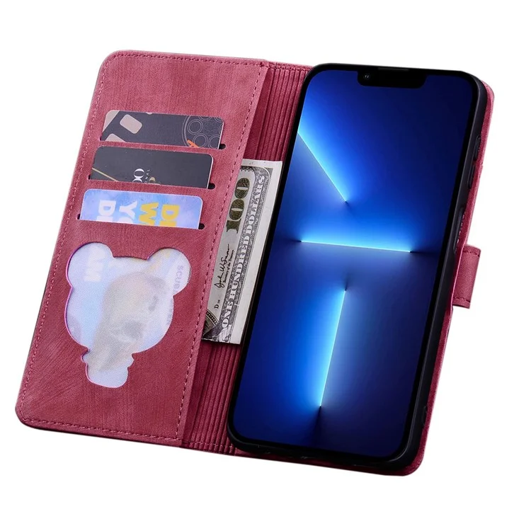 Для Iphone 13 Pro 6,1 Дюйма Shock -resean Case Case Chase Wallet Blossom Blossom Cat Imprinted pu Кожа - Красное Вино