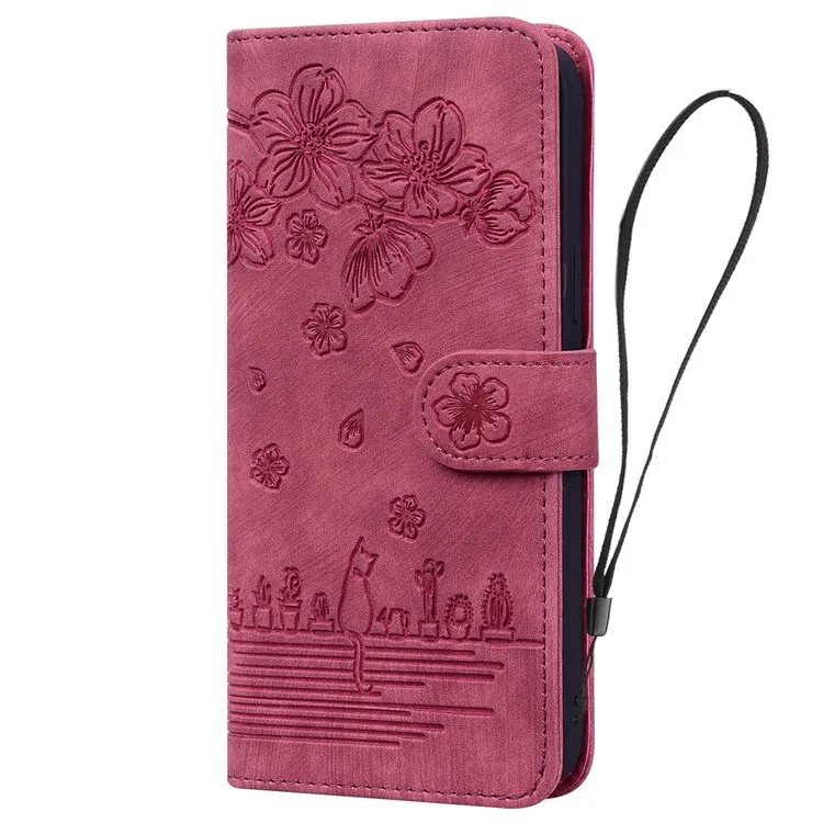 Для Iphone 13 Pro 6,1 Дюйма Shock -resean Case Case Chase Wallet Blossom Blossom Cat Imprinted pu Кожа - Красное Вино