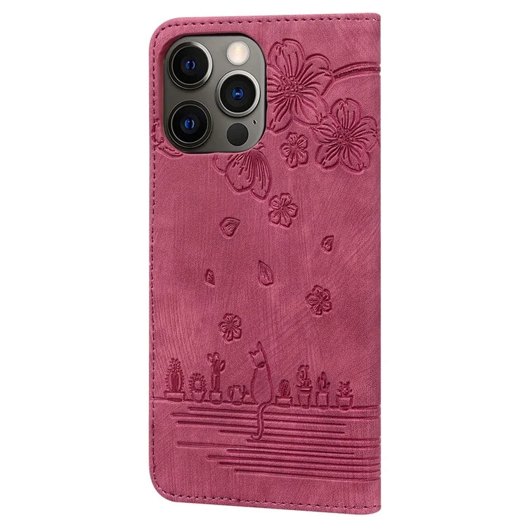 Для Iphone 13 Pro 6,1 Дюйма Shock -resean Case Case Chase Wallet Blossom Blossom Cat Imprinted pu Кожа - Красное Вино