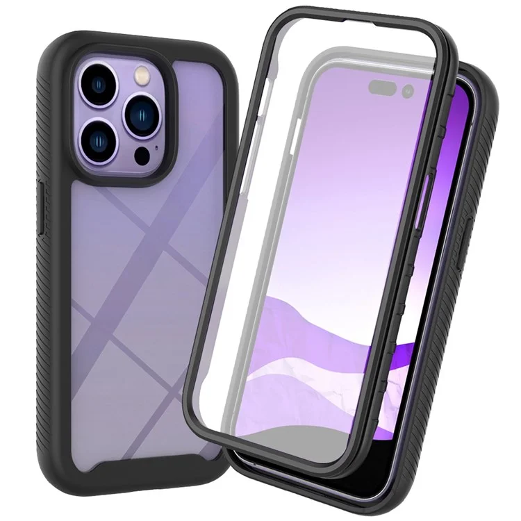 All-round Protection Phone Case for iPhone 14 Pro 6.1 inch, PC + TPU Hybrid Cover with PET Screen Protector - Black