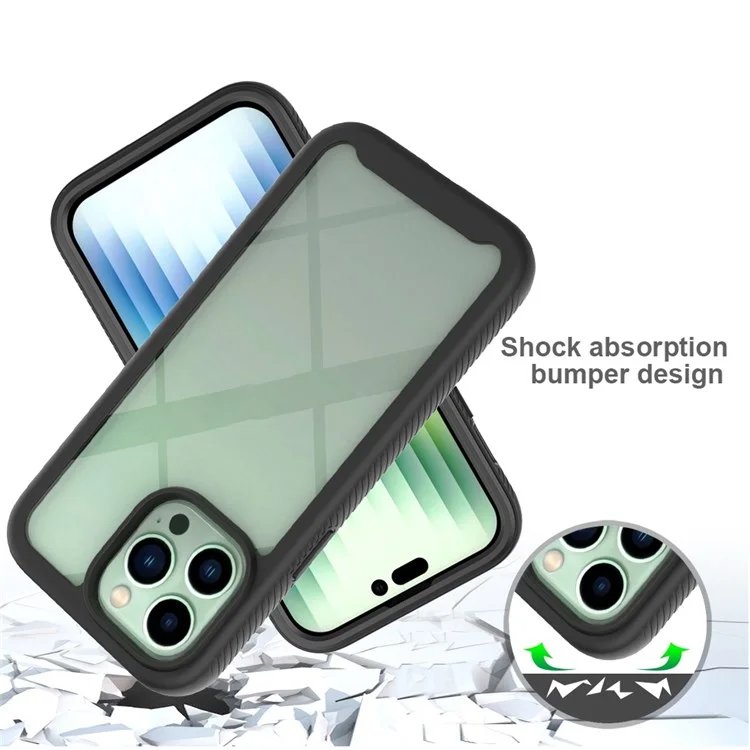 All-round Protection Phone Case for iPhone 14 Pro 6.1 inch, PC + TPU Hybrid Cover with PET Screen Protector - Black