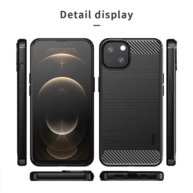 MOFI per iPhone 14 6.1 pollici Custodia protettiva in TPU resistente all'usura e agli urti Superficie spazzolata in fibra di carbonio - Nero