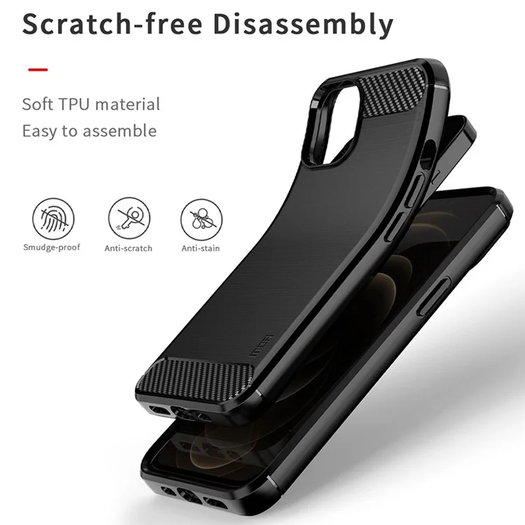 MOFI per iPhone 14 6.1 pollici Custodia protettiva in TPU resistente all'usura e agli urti Superficie spazzolata in fibra di carbonio - Nero