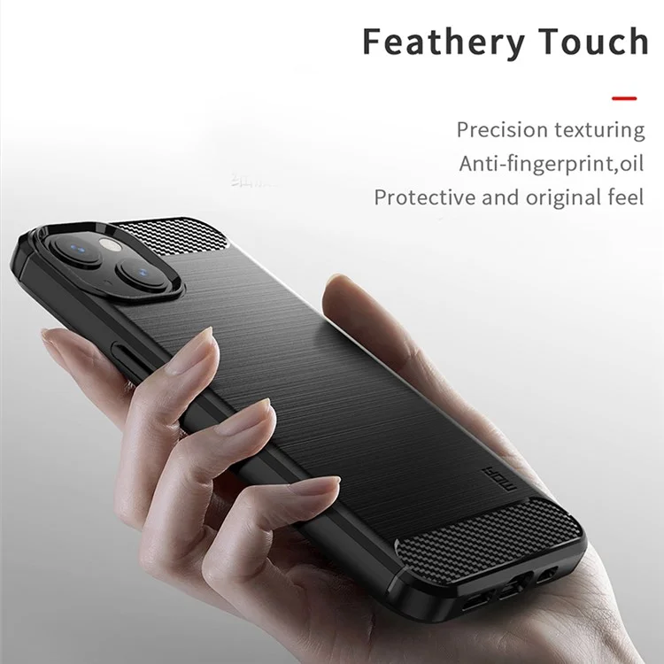 MOFI per iPhone 14 6.1 pollici Custodia protettiva in TPU resistente all'usura e agli urti Superficie spazzolata in fibra di carbonio - Nero
