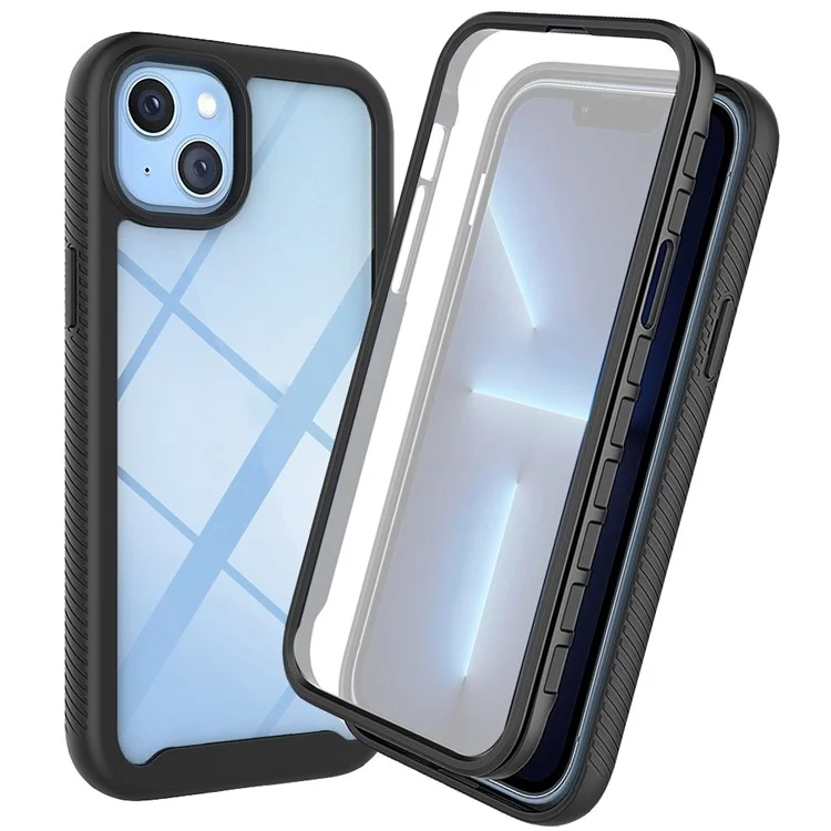 Para iPhone 14 Plus 6.7 polegadas Capa de Telefone 3 em 1 com Cobertura Total Capa Protetora de PC + TPU com Protetor de Tela de PET - Preto