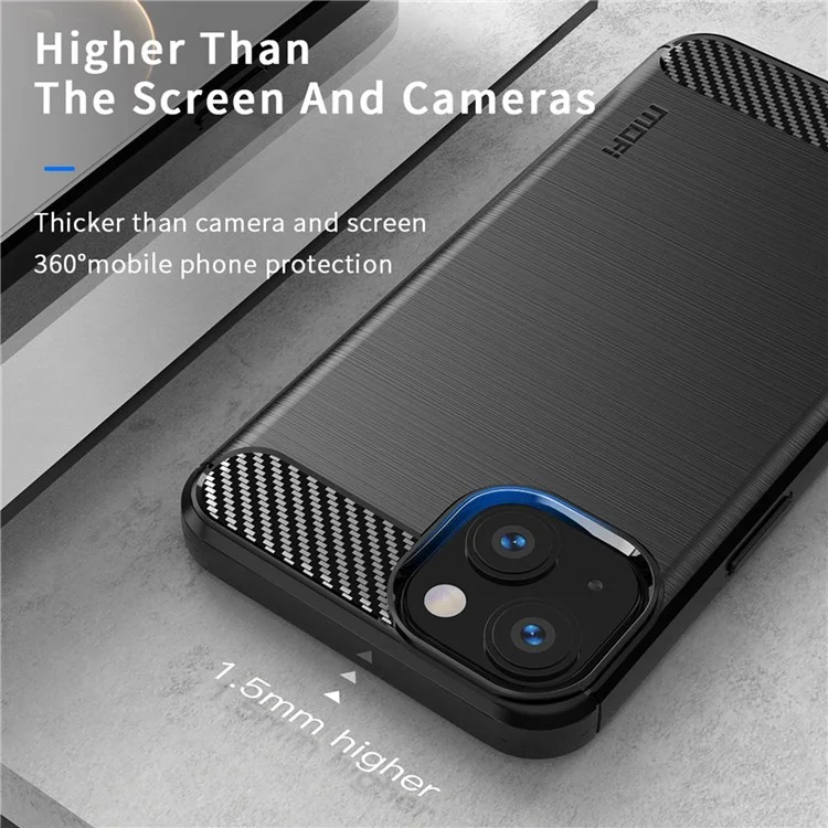 MOFI pour iPhone 14 Plus 6.7 pouces Coque de protection en TPU doux anti-taches, surface brossée, fibre de carbone - Noir