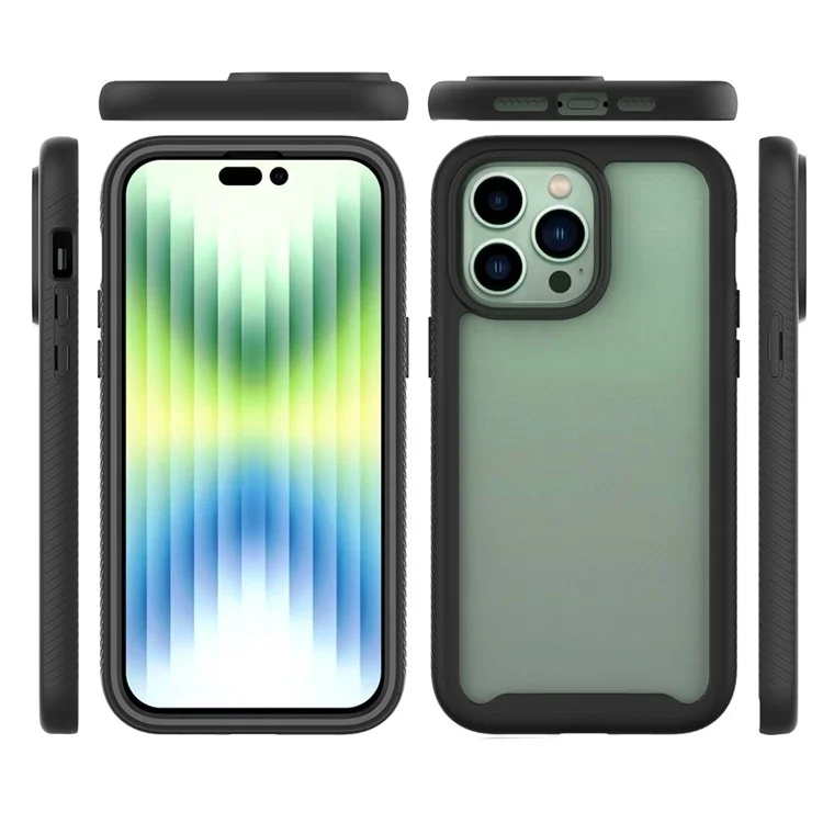 For iPhone 14 Pro Max 6.7 inch PC + TPU Full Protection Phone Case Drop-proof Cover with PET Screen Protector - Black