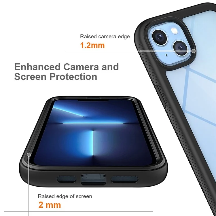 Full Protection Phone Case for iPhone 14 6.1 inch, 3-in-1 PC + TPU Hybrid Cover with PET Screen Protector - Black
