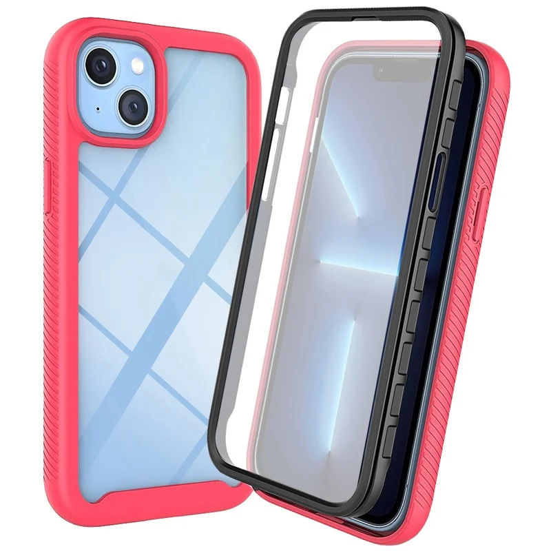 Full Protection Phone Case for iPhone 14 6.1 inch, 3-in-1 PC + TPU Hybrid Cover with PET Screen Protector - Pink