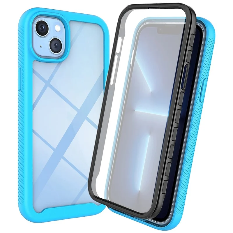 Vollständiger Schutz Handyhülle für iPhone 14 6.1 Zoll, 3-in-1 PC + TPU Hybrid-Abdeckung mit PET-Bildschirmschutz - Baby Blau