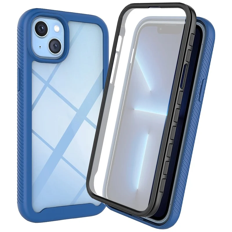 Full Protection Phone Case for iPhone 14 6.1 inch, 3-in-1 PC + TPU Hybrid Cover with PET Screen Protector - Dark Blue