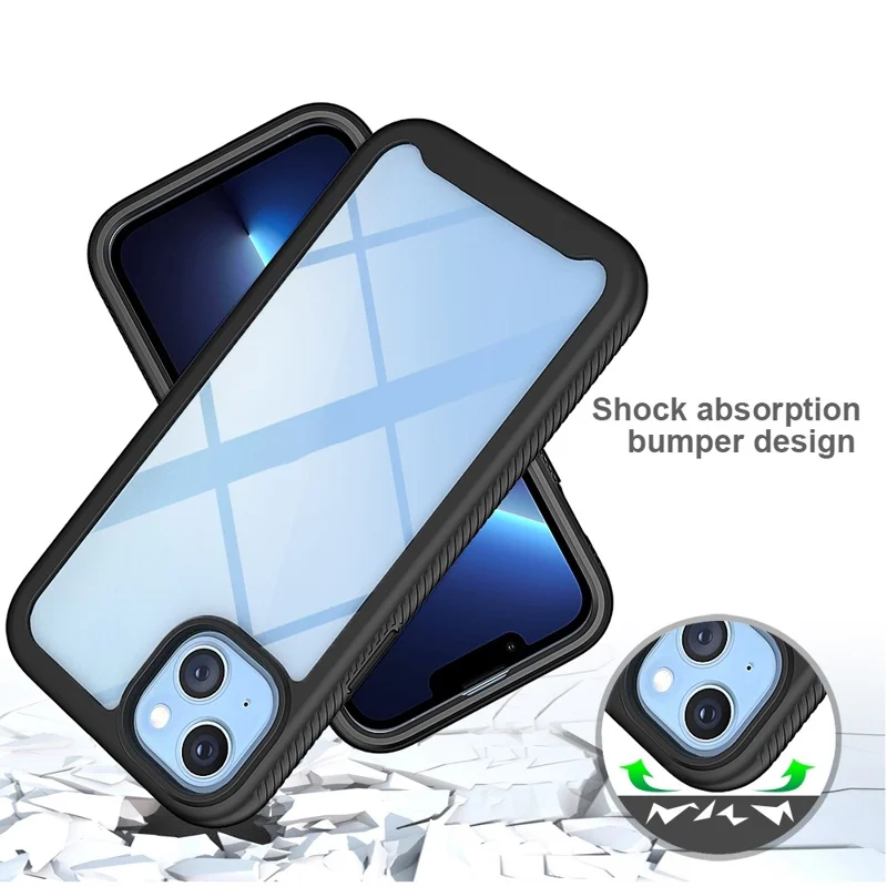 Full Protection Phone Case for iPhone 14 6.1 inch, 3-in-1 PC + TPU Hybrid Cover with PET Screen Protector - Dark Blue