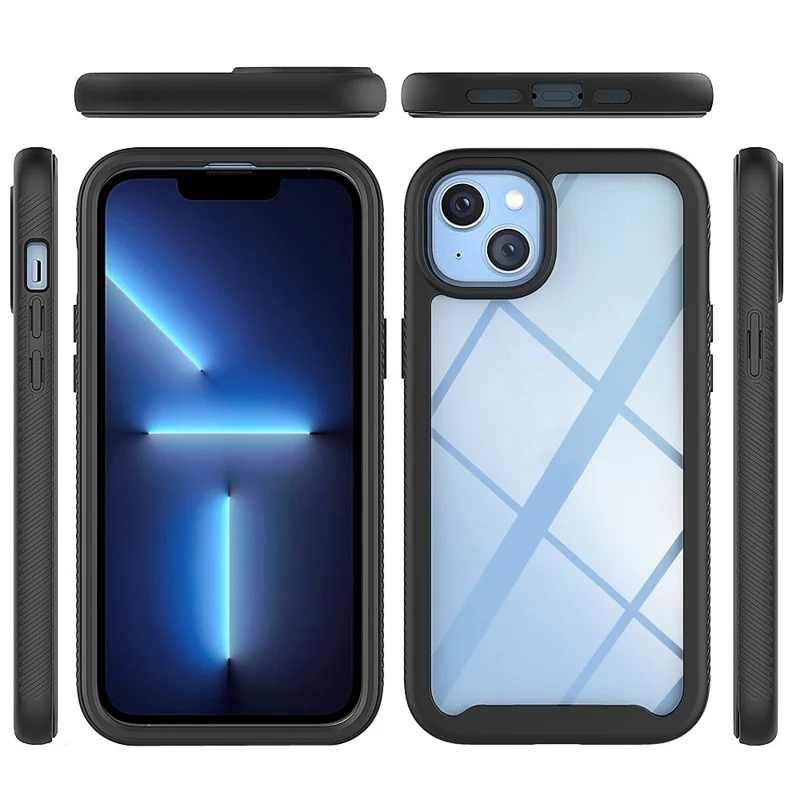 Full Protection Phone Case for iPhone 14 6.1 inch, 3-in-1 PC + TPU Hybrid Cover with PET Screen Protector - Dark Blue