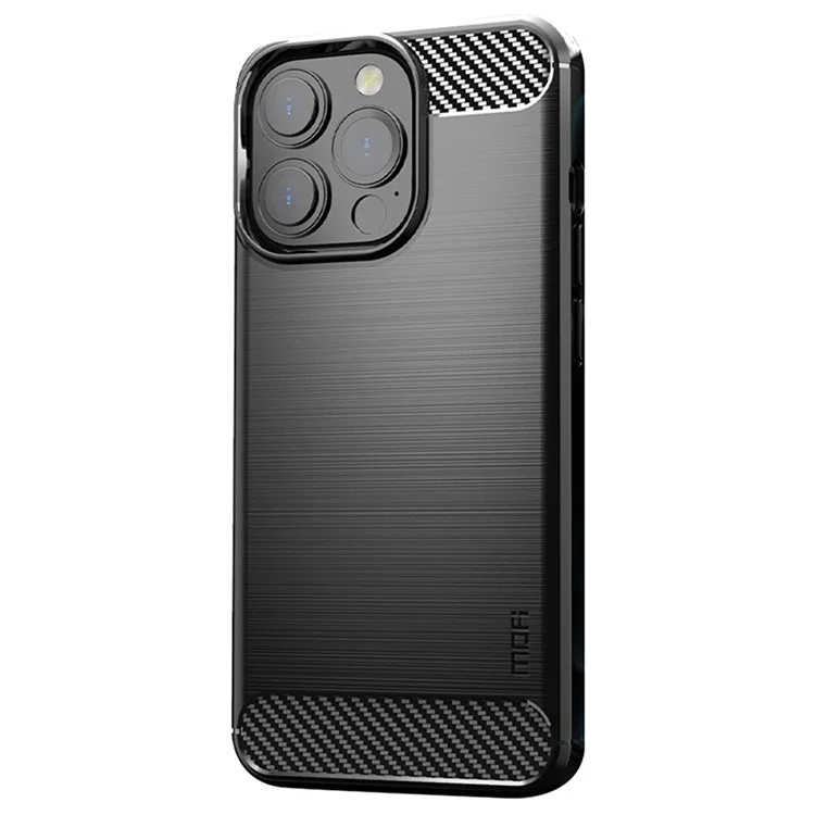 MOFI para iPhone 14 Pro Max 6,7 polegadas Capa de Telefone Slim Fit de Textura de Fibra de Carbono Suave TPU Superfície Escovada Anti-óleo - Preto