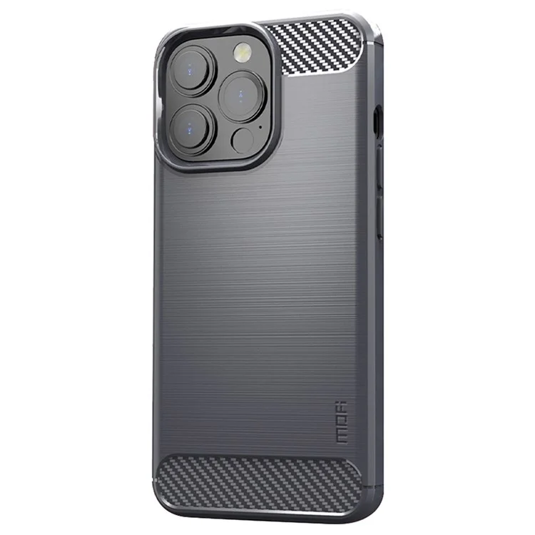 MOFI Para Iphone 14 Pro Max 6.7 Pulgadas de Ajuste Delgado de Fibra de Carbono TPU Soft TPU Tapa Trasera Caja de Teléfono Anti-aceite de Superficie Cepillada - Gris