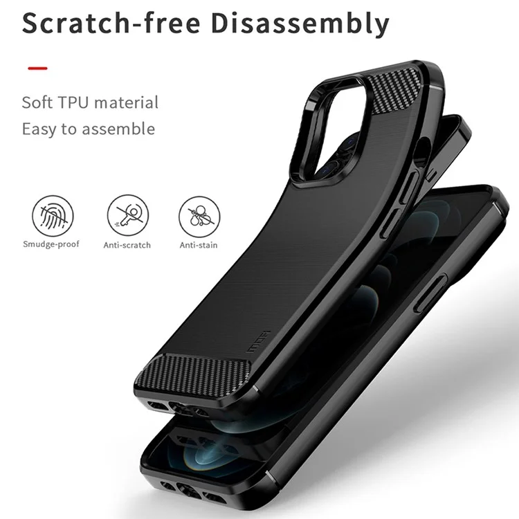 MOFI Para Iphone 14 Pro Max 6.7 Pulgadas de Ajuste Delgado de Fibra de Carbono TPU Soft TPU Tapa Trasera Caja de Teléfono Anti-aceite de Superficie Cepillada - Gris