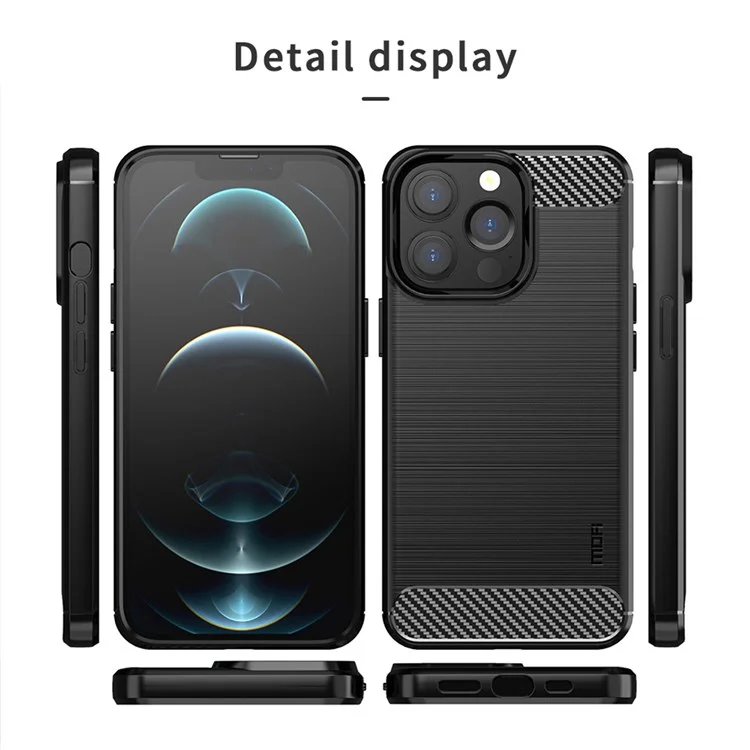 MOFI Para Iphone 14 Pro Max 6.7 Pulgadas de Ajuste Delgado de Fibra de Carbono TPU Soft TPU Tapa Trasera Caja de Teléfono Anti-aceite de Superficie Cepillada - Rojo