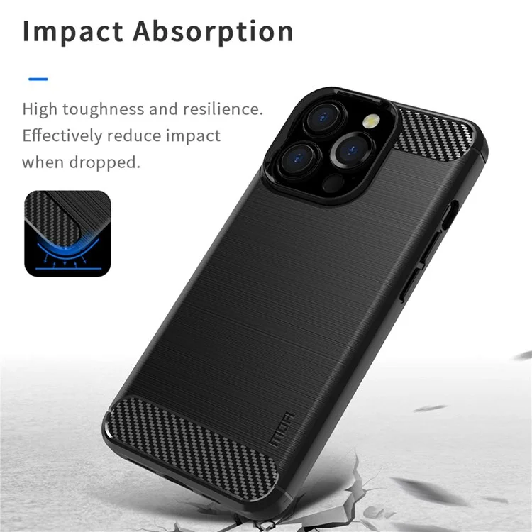 MOFI Para Iphone 14 Pro Max 6.7 Pulgadas de Ajuste Delgado de Fibra de Carbono TPU Soft TPU Tapa Trasera Caja de Teléfono Anti-aceite de Superficie Cepillada - Rojo