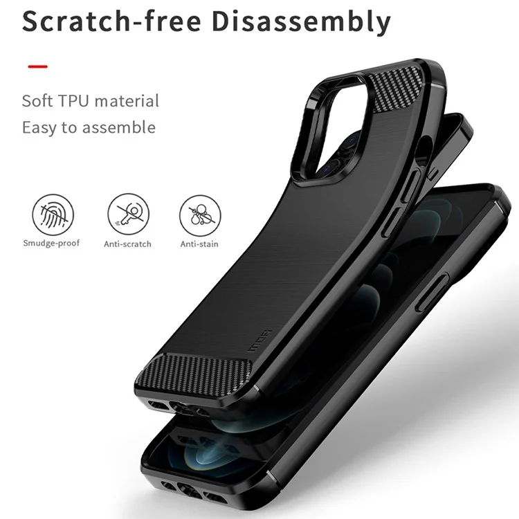 MOFI Para Iphone 14 Pro Max 6.7 Pulgadas de Ajuste Delgado de Fibra de Carbono TPU Soft TPU Tapa Trasera Caja de Teléfono Anti-aceite de Superficie Cepillada - Rojo