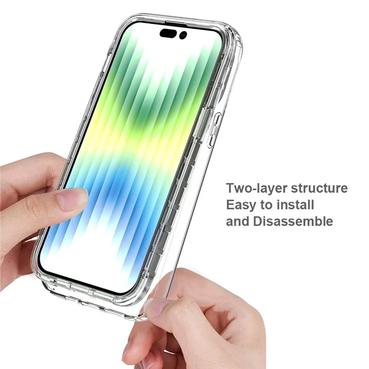 For iPhone 14 Pro 6.1 inch 3-in-1 Hybrid PC + TPU All-around Protection Cover Gradient Wear-resistant Mobile Phone Case with PET Screen Protector - Transparent