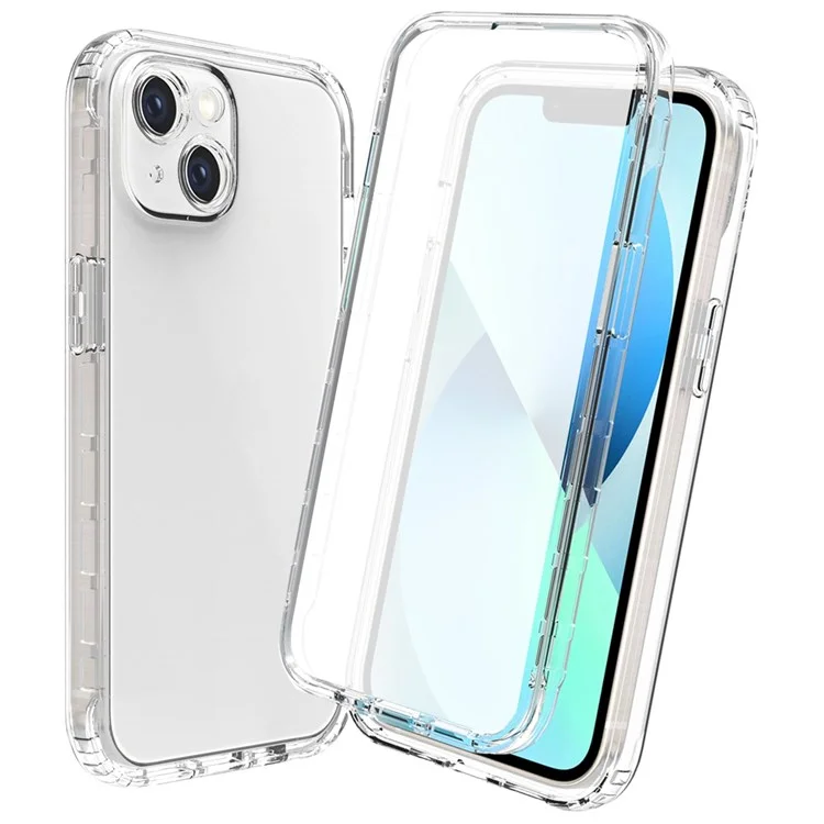 For iPhone 14 Plus 6.7 inch 3-in-1 Hybrid PC + TPU Full Body Protection Cover Gradient Scratch-resistant Phone Shell Case with PET Screen Protector - Transparent