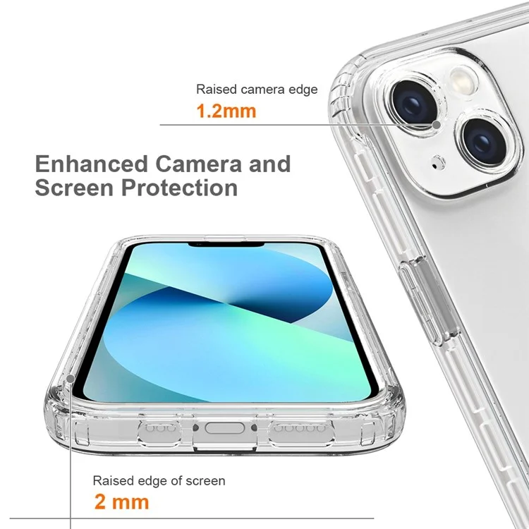For iPhone 14 Plus 6.7 inch 3-in-1 Hybrid PC + TPU Full Body Protection Cover Gradient Scratch-resistant Phone Shell Case with PET Screen Protector - Transparent