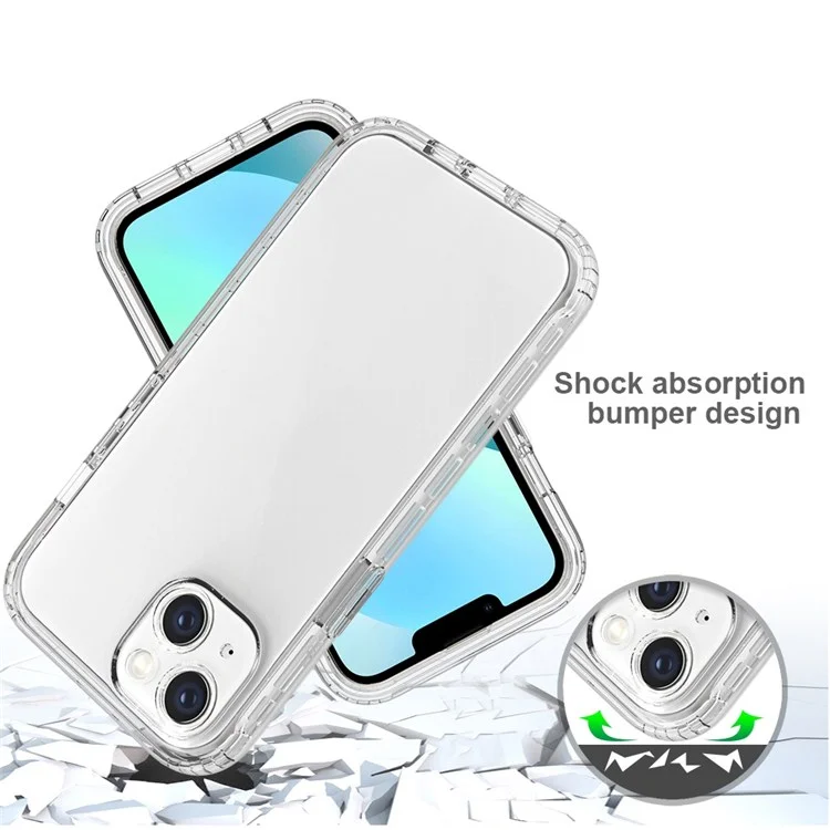 For iPhone 14 Plus 6.7 inch 3-in-1 Hybrid PC + TPU Full Body Protection Cover Gradient Scratch-resistant Phone Shell Case with PET Screen Protector - Transparent