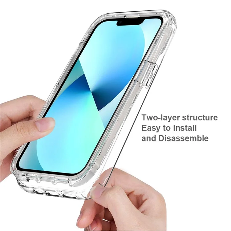 For iPhone 14 Plus 6.7 inch 3-in-1 Hybrid PC + TPU Full Body Protection Cover Gradient Scratch-resistant Phone Shell Case with PET Screen Protector - Transparent