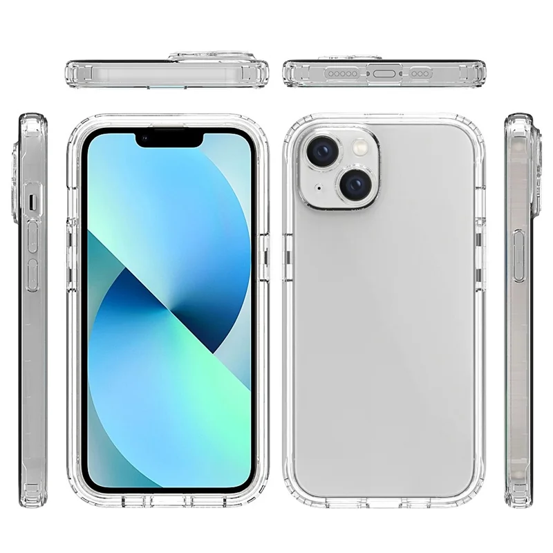 For iPhone 14 Plus 6.7 inch 3-in-1 Hybrid PC + TPU Full Body Protection Cover Gradient Scratch-resistant Phone Shell Case with PET Screen Protector - Blue