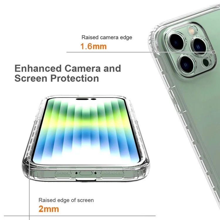 For iPhone 14 Pro Max 6.7 inch 3-in-1 Hybrid PC + TPU Cell Phone Shell Cover Gradient Shockproof Case with PET Screen Protector - Transparent