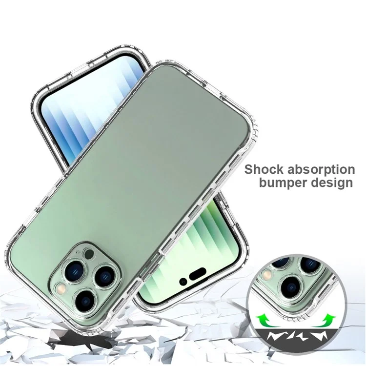 For iPhone 14 Pro Max 6.7 inch 3-in-1 Hybrid PC + TPU Cell Phone Shell Cover Gradient Shockproof Case with PET Screen Protector - Transparent