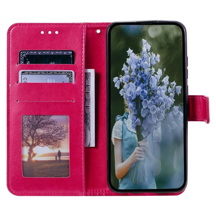 Para iPhone 14 Pro Max de 6,7 pulgadas, funda de cartera con tapa de piel sintética con estampado de flor de mandala, cubierta interior de TPU con correa para la muñeca, soporte plegable - Rosa