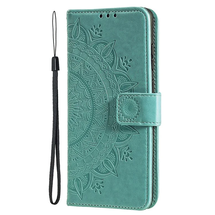 Для IPhone 14 Pro 6,1 Дюйма Mandala Flower Pattern Отпечатано Кожаным Кожи - Зеленый