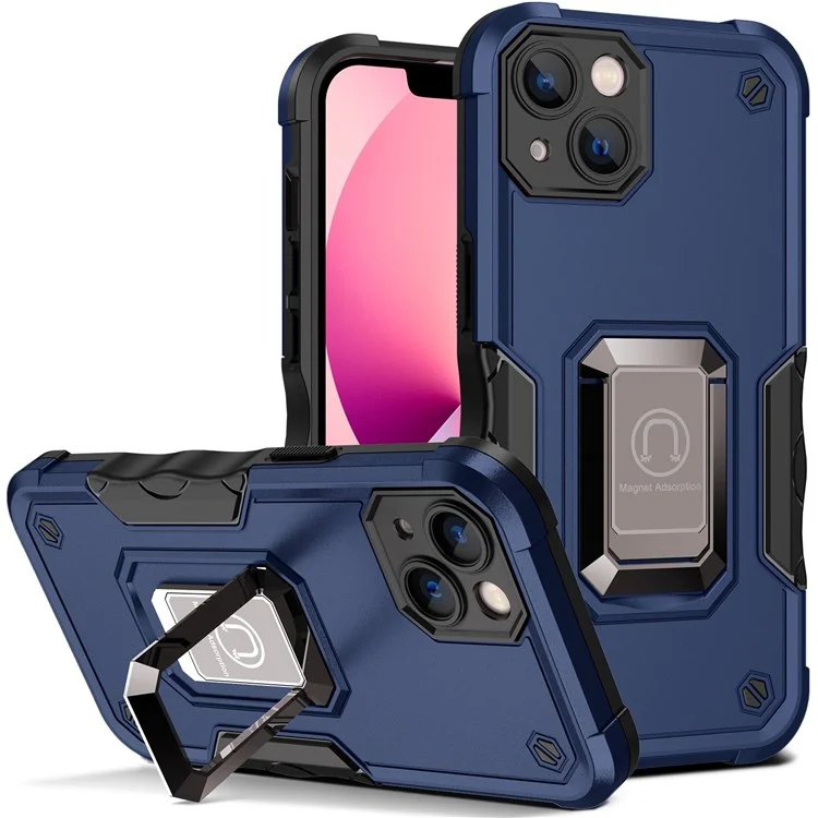 Case de Teléfono de Patada Incorporada Para Iphone 14 6.1 Pulgadas, PC Dura TPU Soft TPU Hybrid Scar Scratch Telephip Cover - Azul