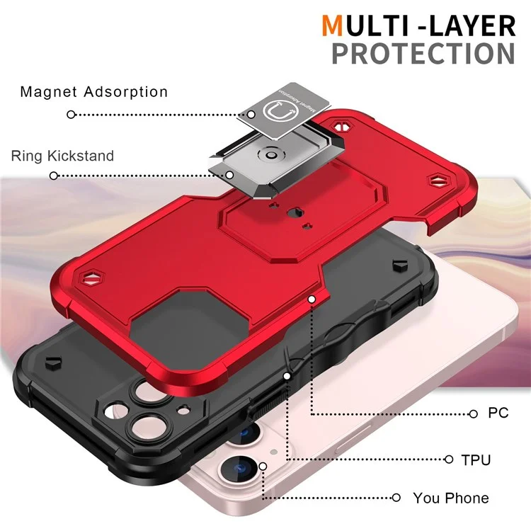 Case de Teléfono de Patada Incorporada Para Iphone 14 6.1 Pulgadas, PC Dura TPU Soft TPU Hybrid Scar Scratch Telephip Cover - Azul