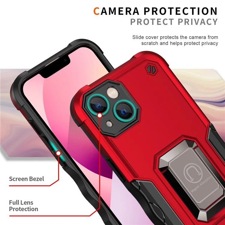 Case de Teléfono de Patada Incorporada Para Iphone 14 6.1 Pulgadas, PC Dura TPU Soft TPU Hybrid Scar Scratch Telephip Cover - Azul