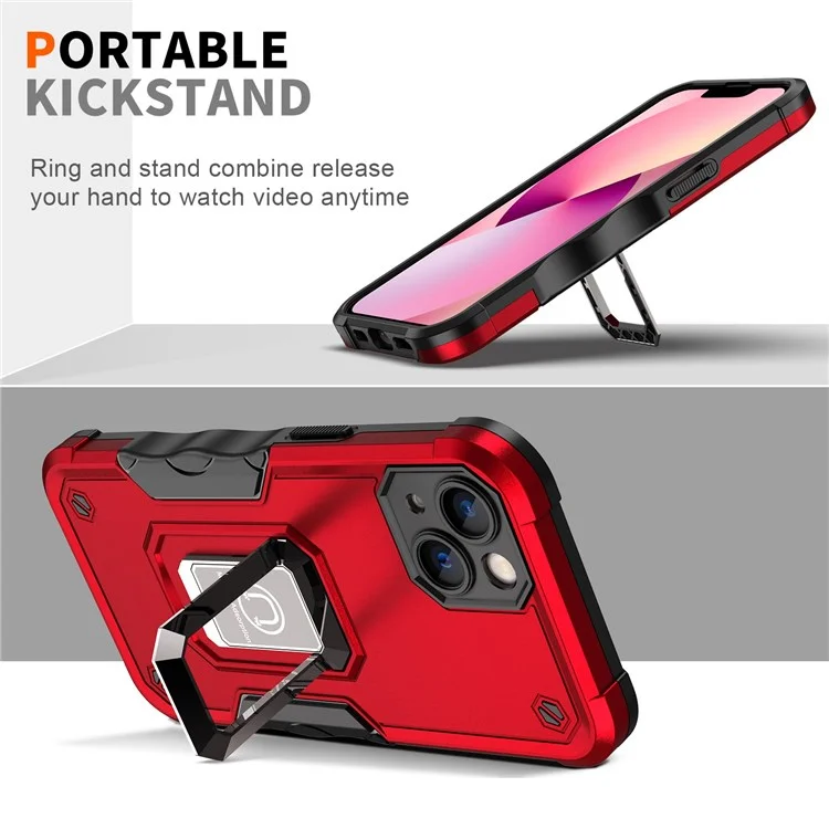 Case de Teléfono de Patada Incorporada Para Iphone 14 6.1 Pulgadas, PC Dura TPU Soft TPU Hybrid Scar Scratch Telephip Cover - Azul
