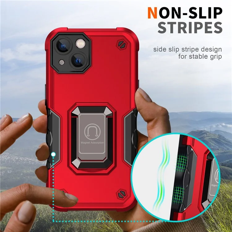 Case de Teléfono de Patada Incorporada Para Iphone 14 6.1 Pulgadas, PC Dura TPU Soft TPU Hybrid Scar Scratch Telephip Cover - Azul