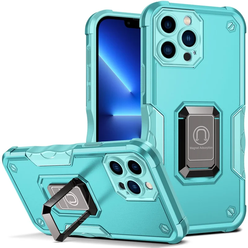 Built-in Kickstand Phone Case for iPhone 14 Pro 6.1 inch, Drop-proof Hard PC Soft TPU Hybrid Protective Phone Cover - Light Green