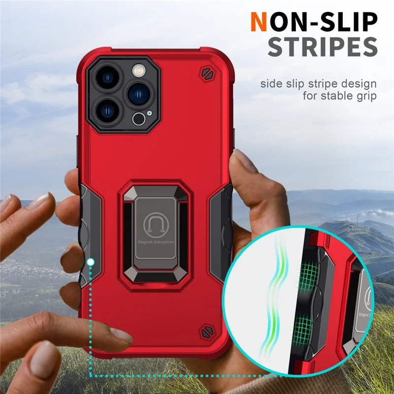 Built-in Kickstand Phone Case for iPhone 14 Pro 6.1 inch, Drop-proof Hard PC Soft TPU Hybrid Protective Phone Cover - Light Green