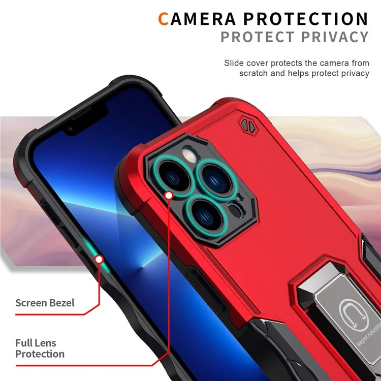 Adjustable Kickstand Phone Case for iPhone 14 Pro Max 6.7 inch, Anti-scratch Anti-fall Hard PC Soft TPU Hybrid Phone Shell - Red