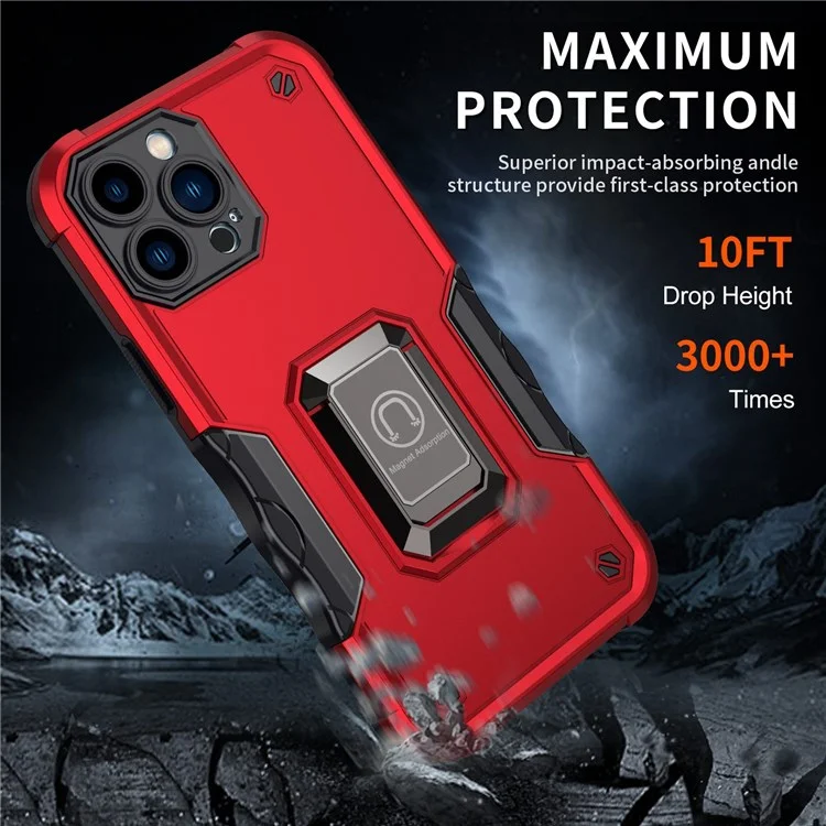 Adjustable Kickstand Phone Case for iPhone 14 Pro Max 6.7 inch, Anti-scratch Anti-fall Hard PC Soft TPU Hybrid Phone Shell - Red
