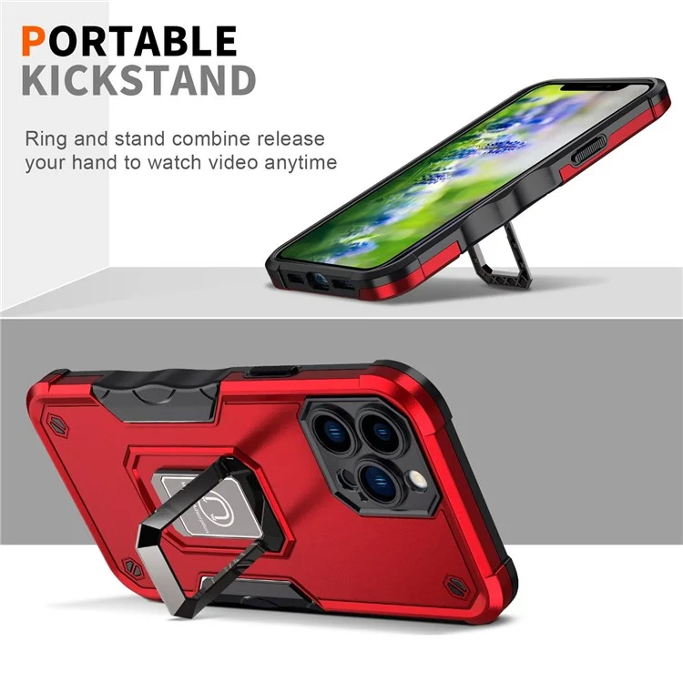 Adjustable Kickstand Phone Case for iPhone 14 Pro Max 6.7 inch, Anti-scratch Anti-fall Hard PC Soft TPU Hybrid Phone Shell - Red