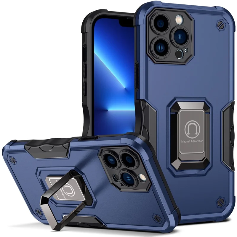 Étui De Téléphone À La Kickstand Réglable Pour IPhone 14 Pro Max 6,7 Pouces, Anti-écran Anti-Fall Hard PC Soft TPU Hybride Shell Phone Shell - Bleu