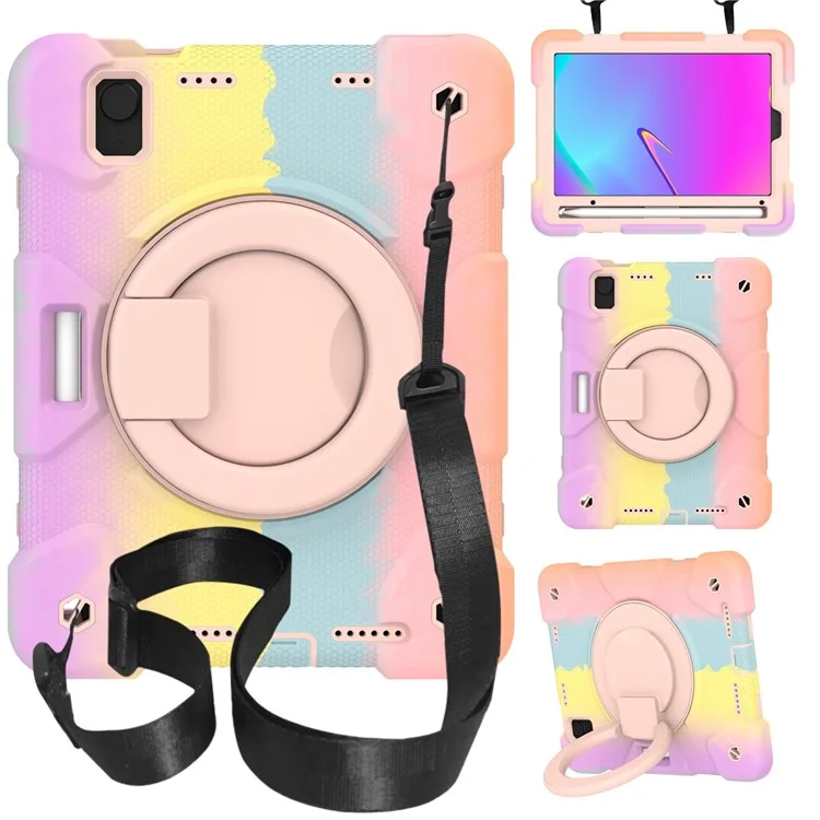 Pour Ipad Mini (2021) Kickstand Tablet Coloré Case Hard PC + Couvercle de Choc Hybride en Silicone Doux Avec Support de Crayon et Bandoulière - or Rose Coloré