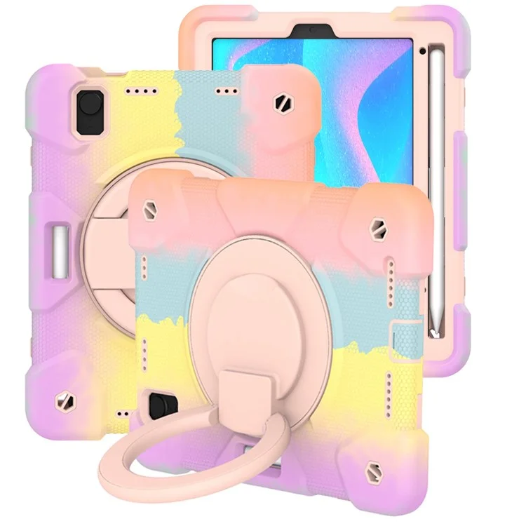 Pour Ipad Mini (2021) Kickstand Tablet Coloré Case Hard PC + Couvercle de Choc Hybride en Silicone Doux Avec Support de Crayon et Bandoulière - or Rose Coloré